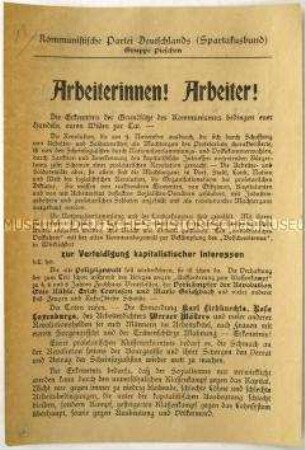Aufruf zu Versammlungen der KPD am 7. und 12. Februar 1919 in Radebeul und Dresden