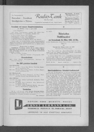Närrisches Frühlingsfest am Sonnabend, 24. März 1962, 20 Uhr