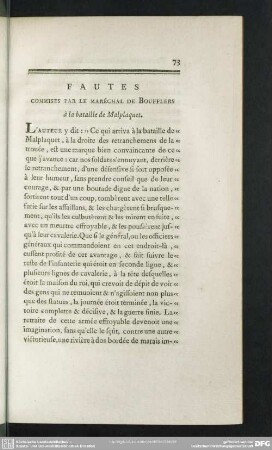 Fautes Commises Par Le Maréchal De Boufflers à la bataille de Malplaquet