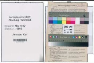 Entnazifizierung Karl Janssen , geb. 01.01.1910 (Elektriker)