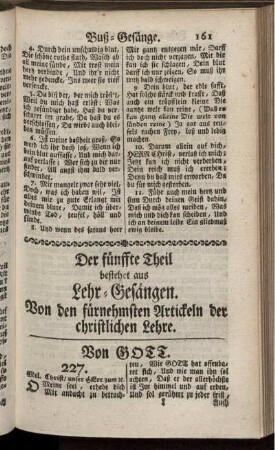 Der fünffte Theil bestehet aus Lehr-Gesängen.