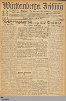 Württemberger Zeitung : das nationalsozialistische Morgenblatt in Stuttgart : WLZ, Württembergische Landeszeitung