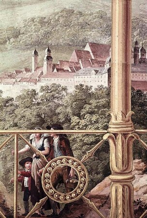 Bergige Landschaft mit Stadt