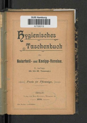 Hygienisches Taschenbuch für Naturheil- und Kneipp-Vereine