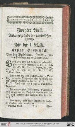 Zweyter Theil: Anfangsgruende der lateinischen Sprache