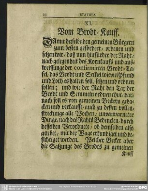 XI. Vom Brodt-Kauff