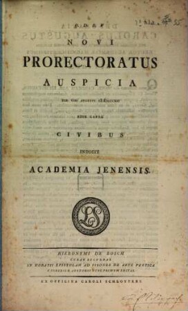 Novi prorectoratus auspicia ... rite capta civibus indicit Academia Ienensis, 1812