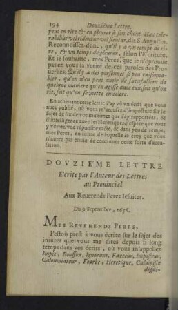 Douziéme Lettre ... 9. Septembre, 1656.