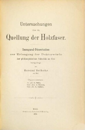 Untersuchungen über die Quellung der Holzfaser : Inaugural-Dissertation