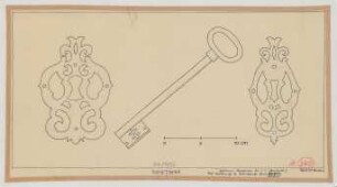 Osterwick (Kreis Coesfeld): Hof Averkamp. - Schilder der Speichertür (Detailansicht). - Schlüssel der Speichertür (Detailansicht)