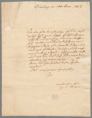 Georg Simon Ohm (1789 - 1854) Autographen: Briefe von Georg Simon Ohm an verschiedene Adressaten - BSB Autogr.Cim. Ohm, Georg Simon, 1. Georg Simon Ohm (1789 - 1854) Autographen: Brief von Georg Simon Ohm an Professor Ullherr in Nürnberg - BSB Autogr.Cim. Ohm, Georg Simon.1