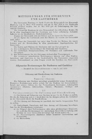 Mitteilungen für Studenten und Gasthörer