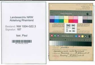 Entnazifizierung Paul Iser , geb. 30.11.1888 (Buerogehilfe)