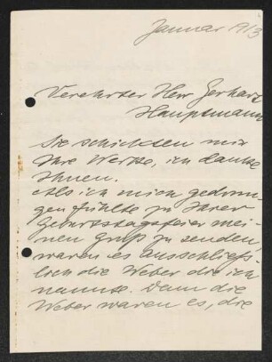 Brief von Käthe Kollwitz an Gerhart Hauptmann