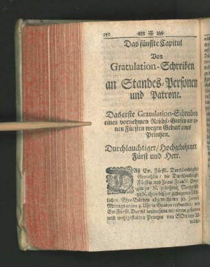 Das fünffte Capitul[.] Von Gratulation-Schreiben an Standes-Personen und Patrone.