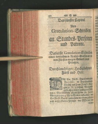 Das fünffte Capitul[.] Von Gratulation-Schreiben an Standes-Personen und Patrone.