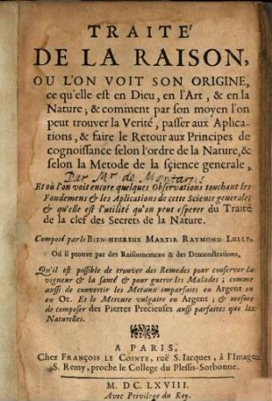 Traité de la Raison, ou l'on voit son origine