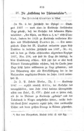 IV. Die Entstehung der Rheinweinlieds. Von Friedrich Claudius in Lübeck.