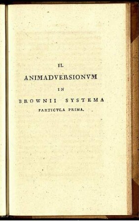 II. Animadversionum in Brownii Systema Particula Prima.