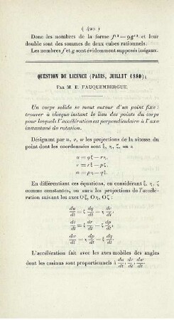 Question de licence (Paris, Juillet 1880).