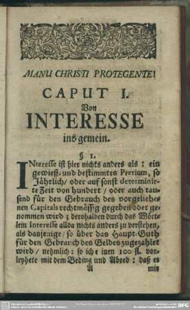 Caput I. Von Interesse insgemein
