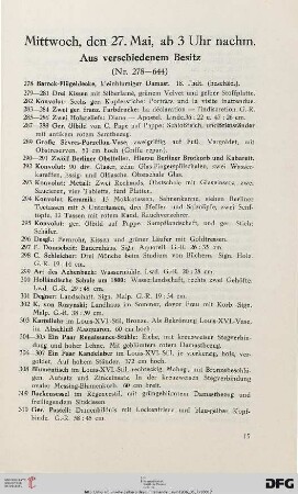 Mittwoch, den 27. Mai, ab 3 Uhr nachmittags: aus verschiedenem Besitz (Nr. 278-644)