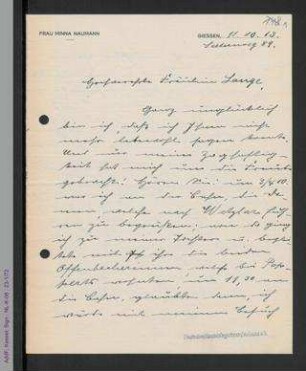 Brief von Minna Naumann an Helene Lange