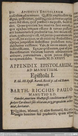 Appendix Epistolarum, Ad Manutium