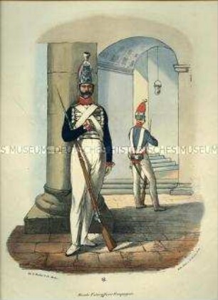 Uniformdarstellung, Garde-Unteroffizier-Kompanie, Preußen 1830. Aus: Elzholz u.a.: Das Preussische Heer. Tafel 18.