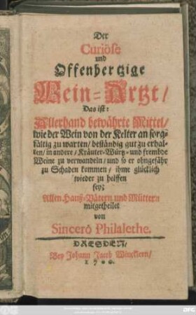 Der Curiöse und Offenhertzige Wein-Artzt