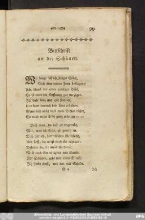 Bittschrift an die Schönen.