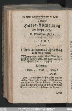 Die erste Haupt-Abtheilung der Regel Detri in gebrochenen Zahlen nach der Practica,