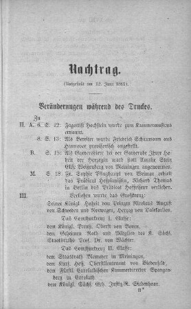 Nachtrag ( Aufgestellt am 12. Juni 1861)