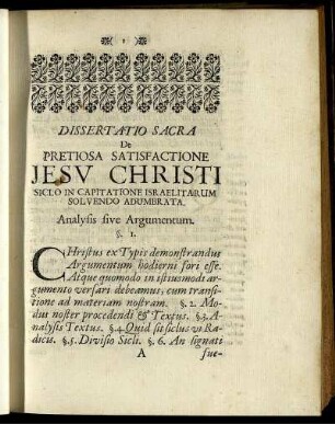 Dissertatio Sacra De Prestiosa Satisfactione Jesu Christi ...