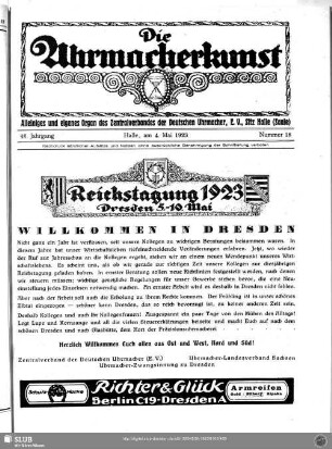 Reichstagung 1923 Dresden 5. - 10. Mai : Willkommen in Dresden