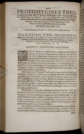 Clarissimo Viro, Prudentia, Eruditione Et Virtute Praestanti D. Paulo Prætorio, ... Patrono suo, S. D. Jacobus Eisenberg Halensis.