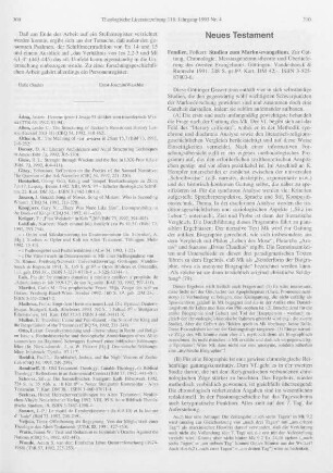 310-311 [Rezension] Fendler, Folkert, Studien zum Markusevangelium