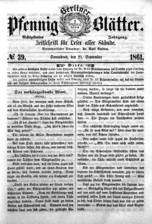 No. 39, Sonnabend, den 21. September