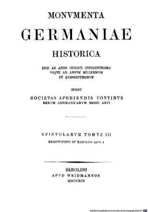 Epistolae Karolini aevi, Tomus 1. Epistolae Merowingici et Karolini aevi