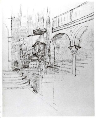 Karlsruhe, KA; Synagoge in der Kronenstraße, Innenansicht (Zeichnung)