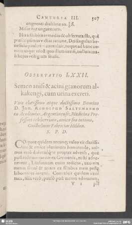 Observatio LXXII. Semen anisi & acini granorum alkakengi, cum urina excreti