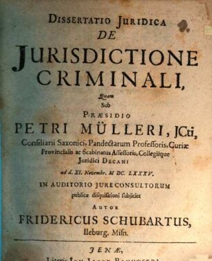 Dissertatio iuridica de iurisdictione criminali