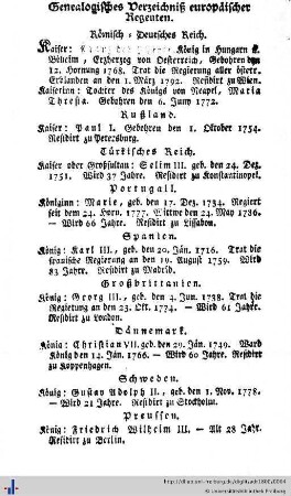 Genealogisches Verzeichniß europäischer Regenten