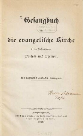 Gesangbuch für die evangelische Kirche in den Fürstenthümern Waldeck und Pyrmont