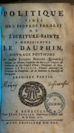 Politique tirée des propres paroles de l'écriture-sainte, 1