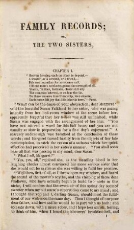 Family records; or, the two sisters : to which are added, the promise, and the lovers