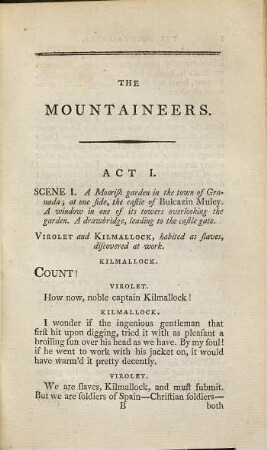 The Mountaineers : A Play, In Three Acts ... And First Performed At The Theatre Royal, Haymarket, On Saturday, August 3, 1793