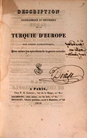 Description géographique et historique de la Turquie d'Europe : par ordre alphabétique ; pour suivre les opérations de la guerre actuelle