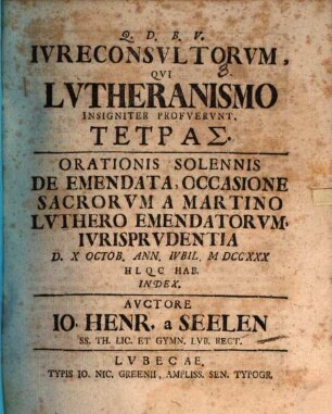 Iureconsultorum, qui Lutheranismo insigniter profuerunt, Tetras