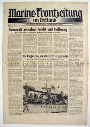 Kriegszeitung "Marine-Frontzeitung im Ostland" u.a. zu den Beziehungen zwischen den USA und Großbritannien